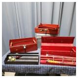 T5 - 4 Piece Red Toolbox Lot with Assort This prac