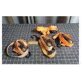 Set of four ratcheting tie downs for securing carg