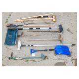 Mixed lot of yard and shop tools including two pla