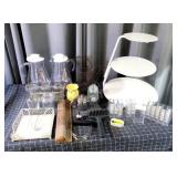 E3 - Three-Tier Cake Stand, Glassware & Nice assor