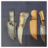 Mc - Two Damascus Steel Fixed Blade Kniv Pair of D