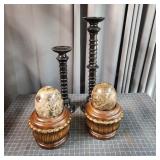 J3 - Decorative Marble Eggs on Carved Wo Decorativ