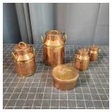 L3 - Copper and Brass Miniature Milk Can Set of fo