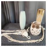M2 - Ceramic Owl Lantern, Two Vases & Ma Decorativ