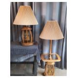 K3 - Oak and Glass Lamp Set with Pleated Matching