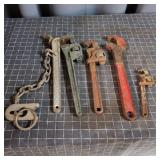 Flb - Lot of 5 Pipe Wrenches with Chain Collection