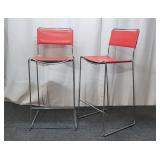 L1 - Pair of Modern Chrome & Red Leather Pair of m