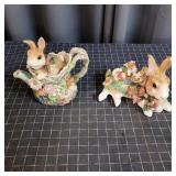 C1 - Fitz and Floyd Rabbit Teapot and Co Ceramic r