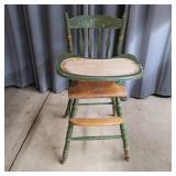 P2 - Wooden High Chair with Stenciled Fl Wooden hi