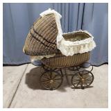 H2 - antique wicker doll carriage contai antique w