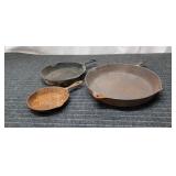 L5 - Three Cast Iron Skillets - Various Lot of thr
