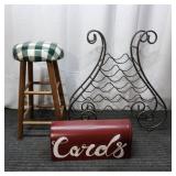 K3 - Wooden Stool, Metal Wine Rack, and Lot includ