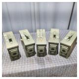 F3 - Five Military M19A1 Steel Ammo Cans Set of fi