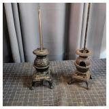 G3 - Two Miniature Cast Iron Potbelly St Pair of m