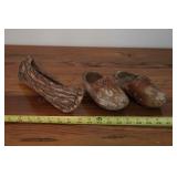 2 wooden Shoes & Wood Canoe