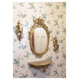 Mirror, Wall Sconces & Shelves Located in foyer