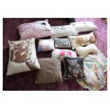 13 Throw Pillows  & 2 soft Ottomons