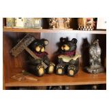 2 Black Bear  Figures, Garden Stake - Resin &