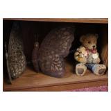 2 Solar Metal Butterflies & Resin Bear Figure
