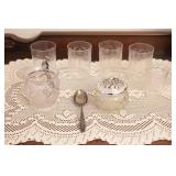 5 Juice Glasses, 2 Silver Spoons & 2 Sugar Bowls