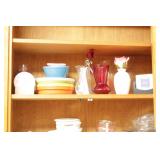 Cupboard lot: Coasters, Assorted small bowls, bud