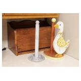 Wood breadbox, goose papertowel holder