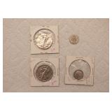 4 coins: 1903 & 1902 Barber Dimes,