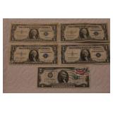 4 $1 Silver Certificates, 1976 $2 bill