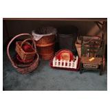waste basket, baskets, wicker, small bench