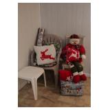 3 chairs, snowman & Christmas pillows