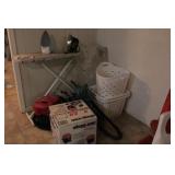 Ironing board, irons, vaccuums