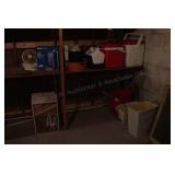 Coolers, buckets, waste basket and 55 cup coffee m