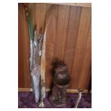 candle sticks, plaster bear, decorative grass