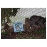 Wood bears, cut-outs, cement garden stone
