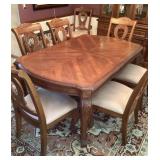 Dining table, 8 chairs, 2 leaves