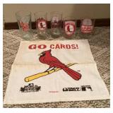 St. Louis Cardinals glasses, hat, & rally towel