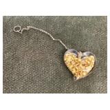 Heart shaped charm with gold fleck on GF chain