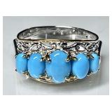 Sterling silver 5-stone turquoise ring