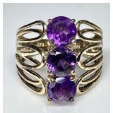 Gold over sterling 3-stone amethyst ring