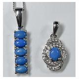 2 sterling ceruleite pendants w/sterling chain