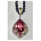 Sterling rhodolite pendant on glass bead chain