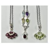 3 sterling gemstone necklaces on stainless chains