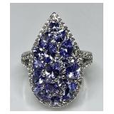 Sterling silver tanzanite cluster ring