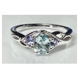 Sterling silver blue zircon ring