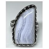 Sterling silver blue lace agate ring
