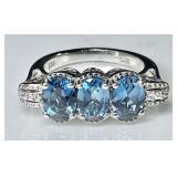 Sterling silver 3-stone blue topaz ring