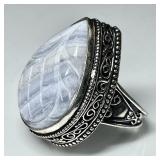 Sterling silver carved moonstone ring