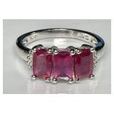 Sterling silver 3-stone ruby ring