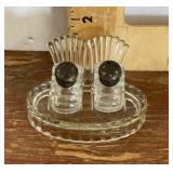 Glass salt and pepper shakers w/sterling lids