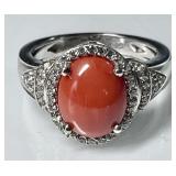 Sterling silver coral ring